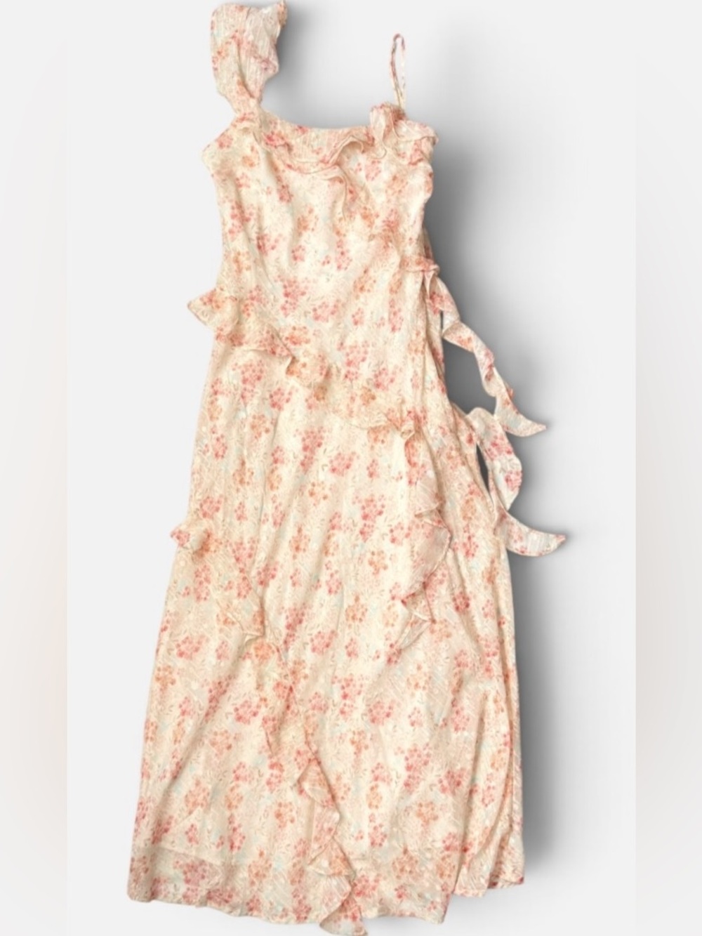 Storia NWT Floral Ruffle Maxi Dress S Asymmetric Cottagecore Sundress